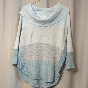 Kim Rogers Light Blue & Cream Striped Cowl Neck Sweater